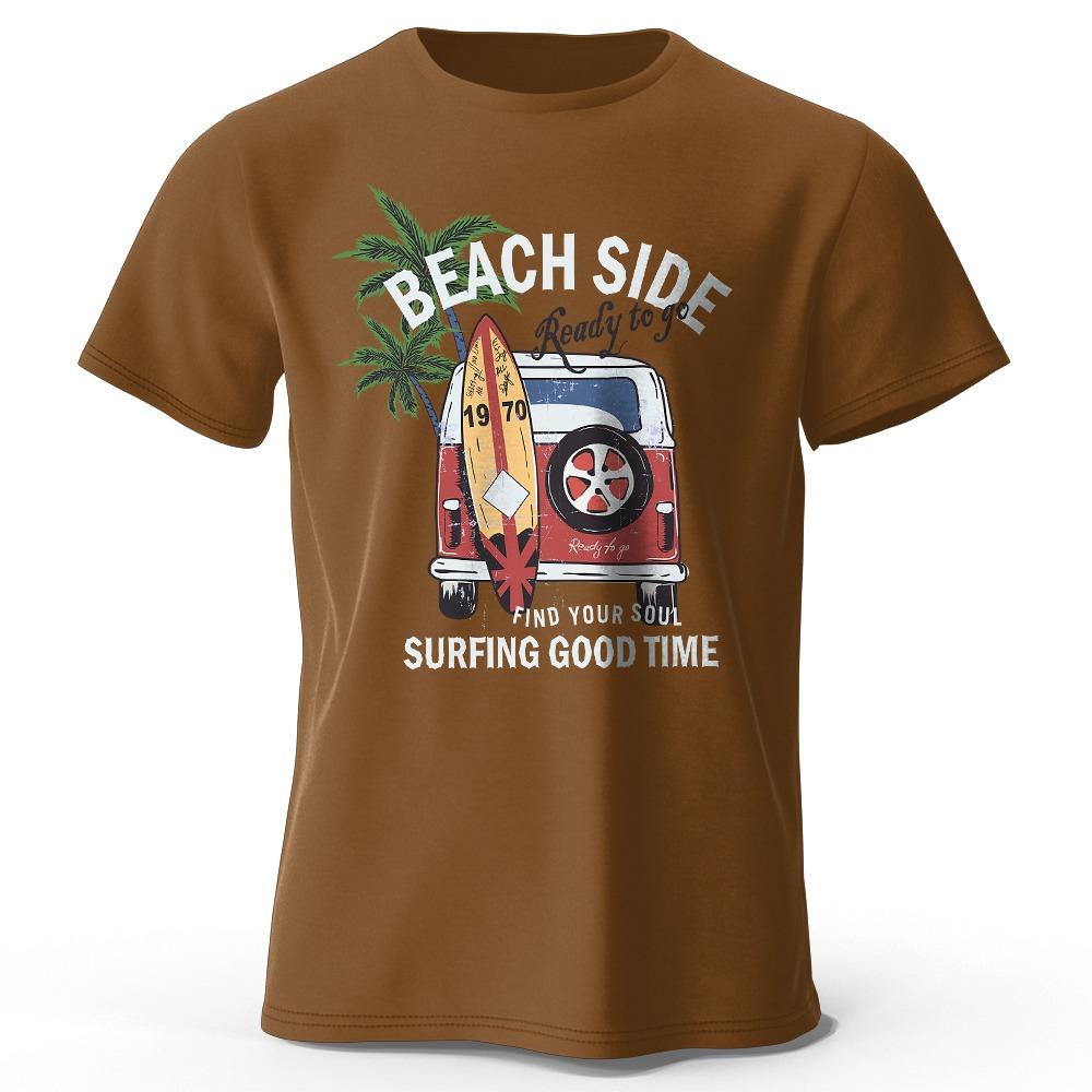 

Retro Surfing Badge Printed Unisex T-shirt Tops Retro Wave Graphics Beach Club Wear M