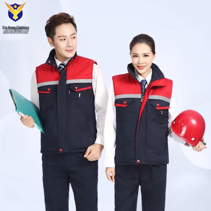 Custom LOGO Reflective Workwear Vest with Thick Padding for Warmth