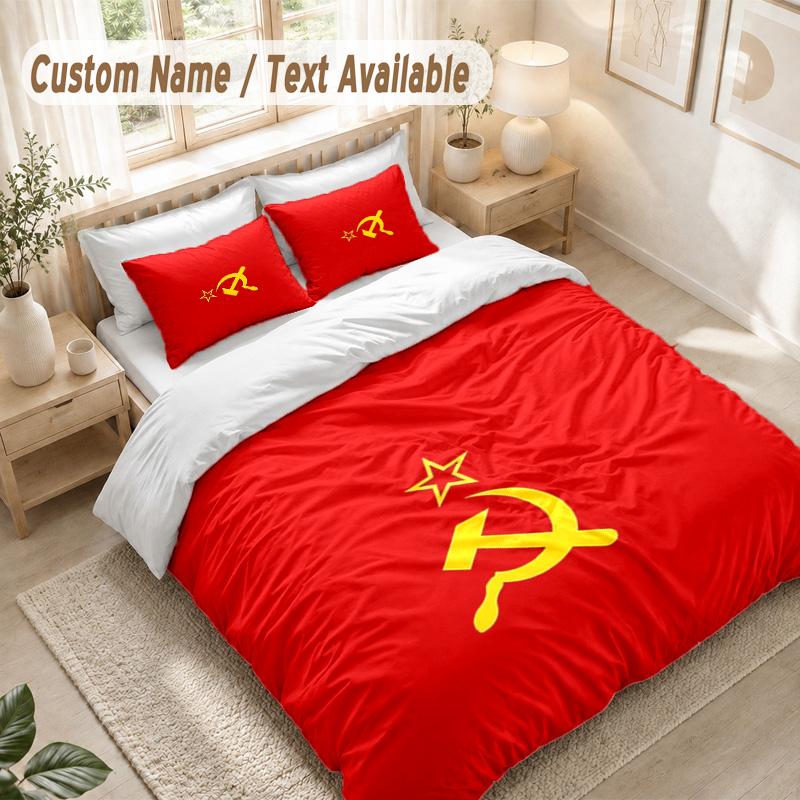Soviet Union Bedding Set, 1 Duvet Cover & 2 Pillowcases Soft Comfortable Bedroom Home Textile Decor