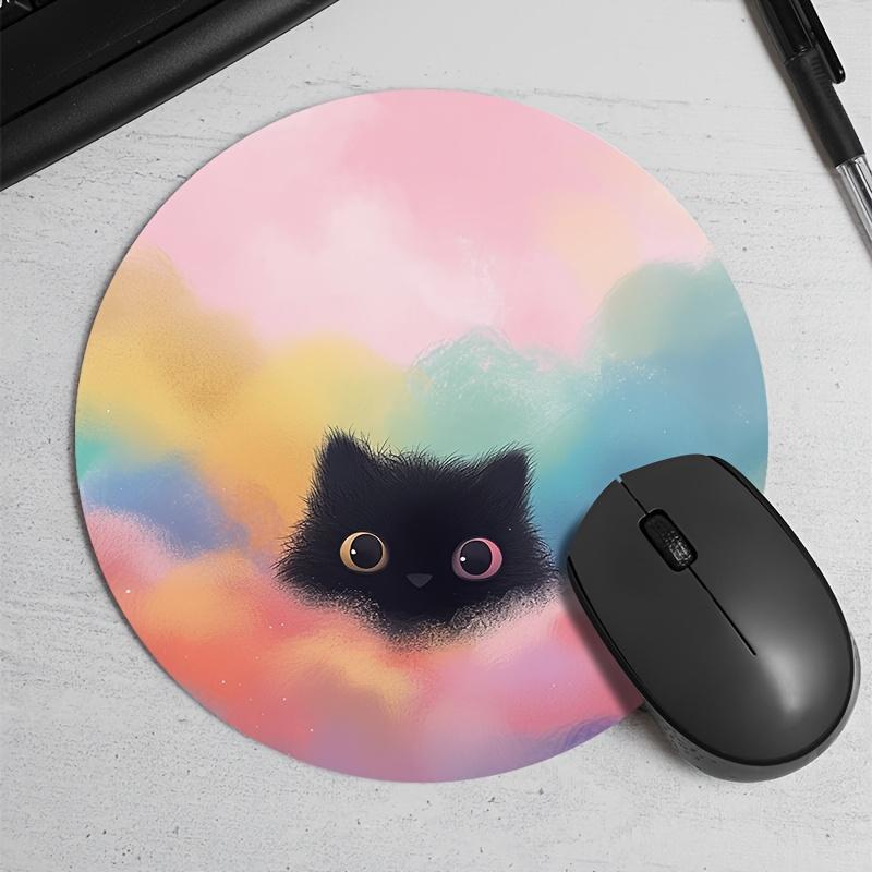 

Cute Black Cat Round Mouse Pad Non-Slip Rubber Mat for Office Gaming Gamers Home or Office Adorable Cartoon Desk Mats Rug Set Up 200X200X2MM