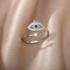 YILUOCD Blue Cubic Zirconia Evil Eye Open Ring for Women Turkish Devil Eyes Stackable Adjustable Rings Jewelry for Protection