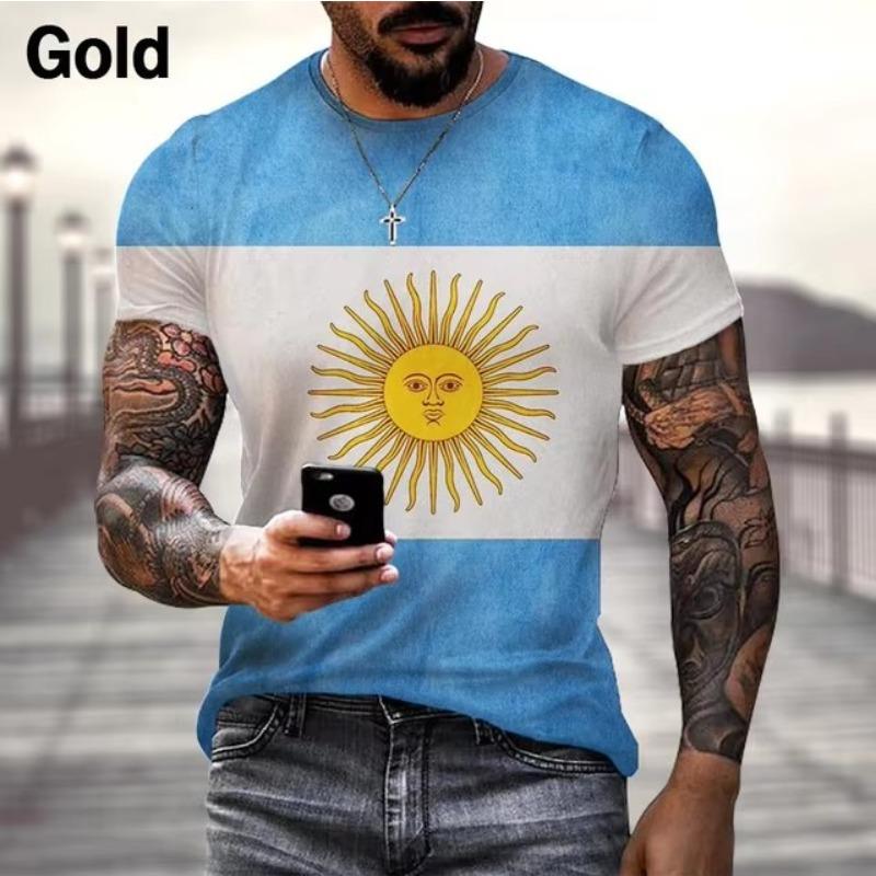 Argentiniens neues modisches 3D-bedrucktes T-Shirt mit Street-Fun-Persönlichkeit und Hip-Hop-Flair, cooles, lässiges Kurzarm-Oberteil