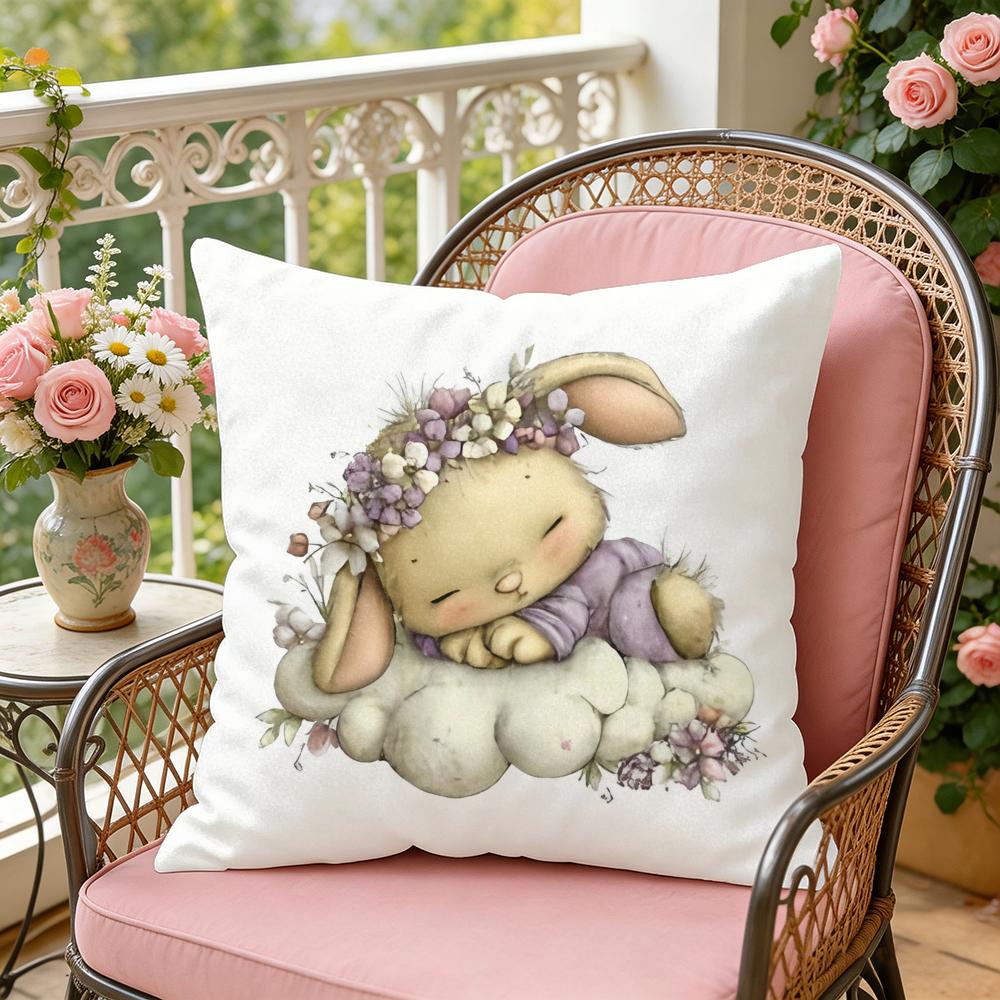 Baby Bunny Easter Cushion Cover Soft Plush Throw Pillow Cover DoubleSided Decorative Cushion Case Sofa Bedroom Home Decor