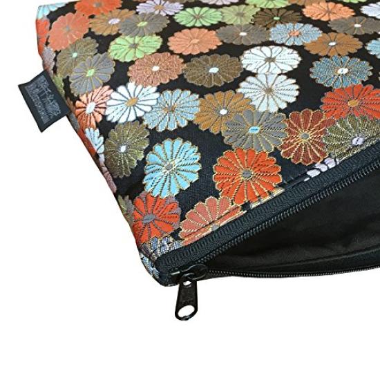 Senshishuin Nishijin Brocade Stamp Book Case Black Chrysanthemum In Full Bloom Pouch/Shrine (Lined) (Large)