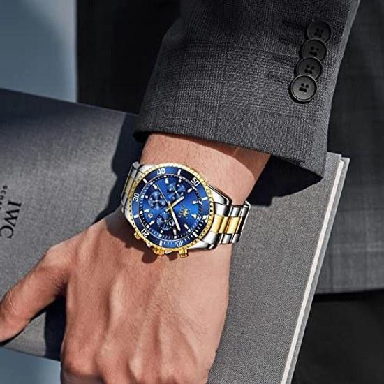 OLEVS Watch Men Popular Wristwatch Quartz Fashion Business Chronograph Stainless Steel Waterproof Date Male Gift Blue
