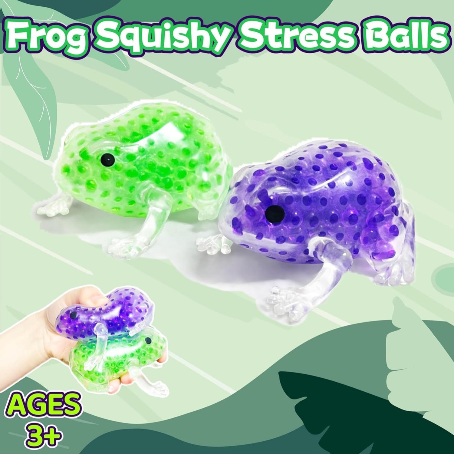 Bai Fen Bai Toys 1Pcs Frog Stress Ball Squishy Beads Fidget Toy Stretchy Squeeze Animal Toy Anti Anxiety Stress Relief Sensory Toy