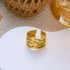 Stainless Steel Irregular Line Wrap Ring for Women Men Gold Plated Geometric Flower Leaves Ring Trendy Waterproof Jewelry Gifts