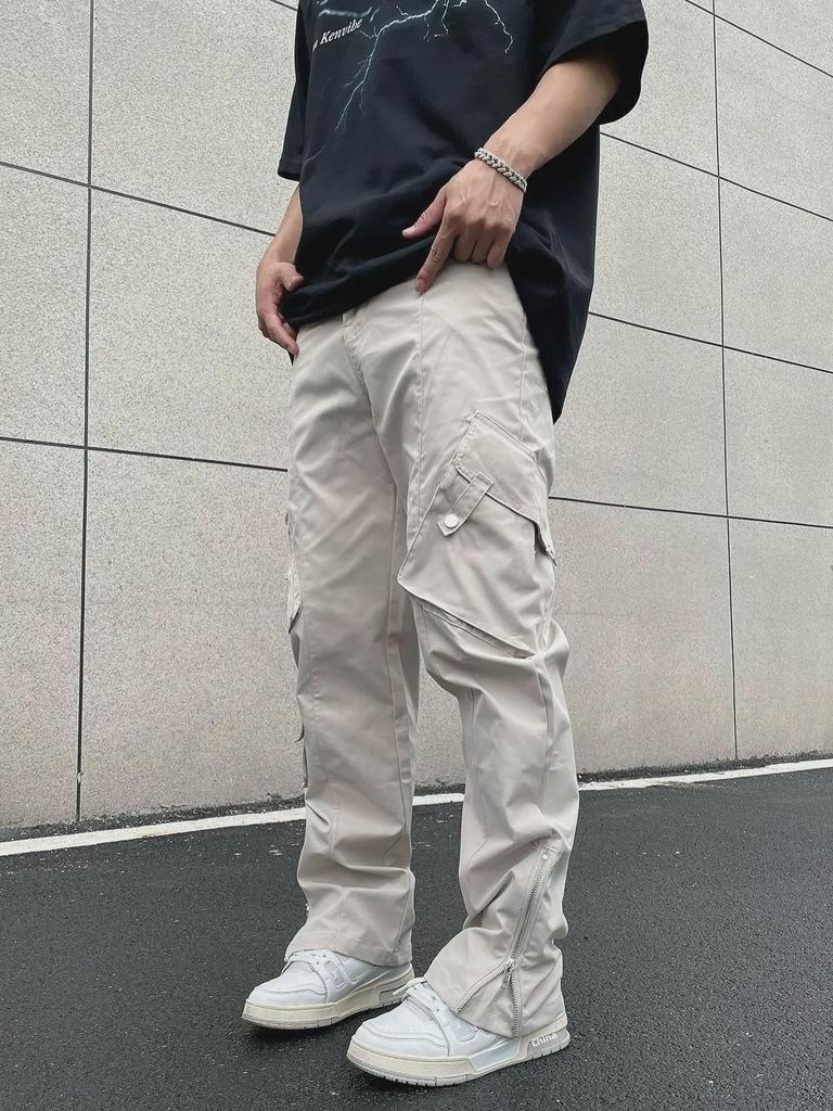 2023 Unisex High Street Zipper Overalls: Fog Style Loose Straight Casual Trousers