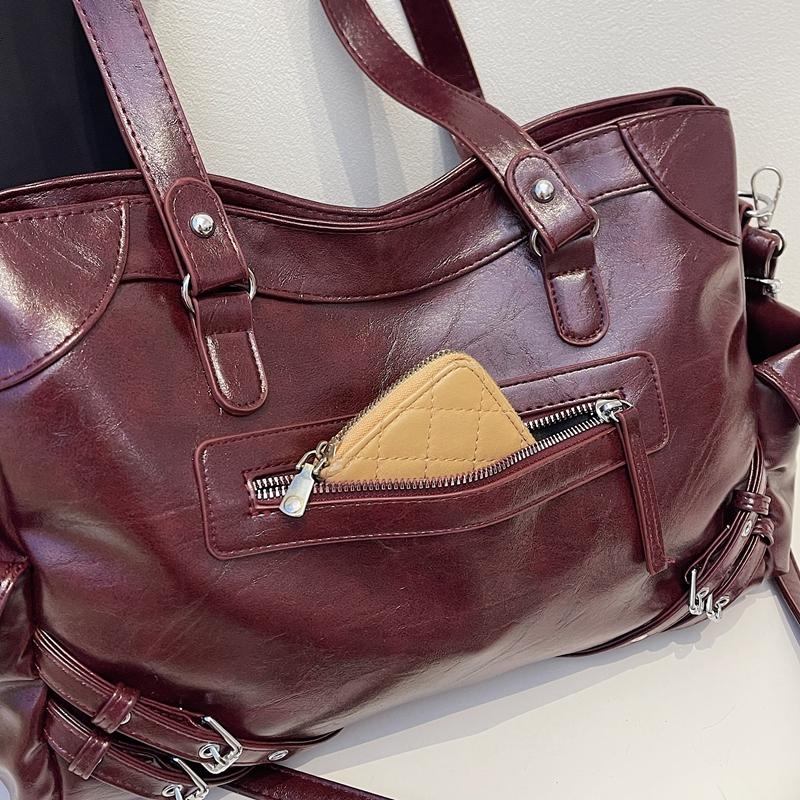 Elegante Kunstleder-Tragetasche Damen Mode Umhängetasche mit Reißverschlusstasche vorne