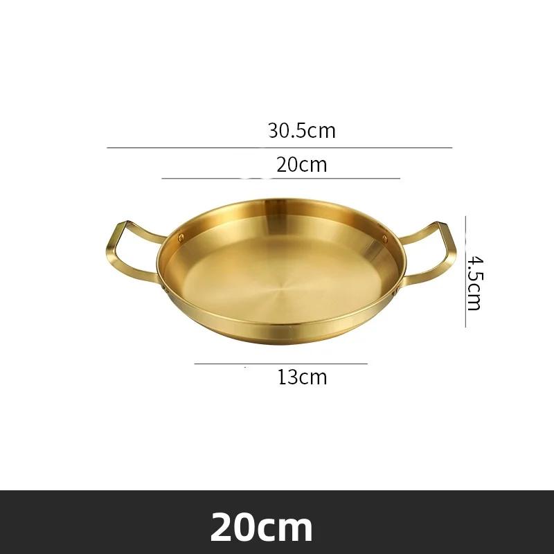 

Кастрюля для испанского риса с морепродуктами из нержавеющей стали Золотой корейский армейский хот-пот Утолщенная коммерческая сковорода с двумя ручками Сухой горшок-таз