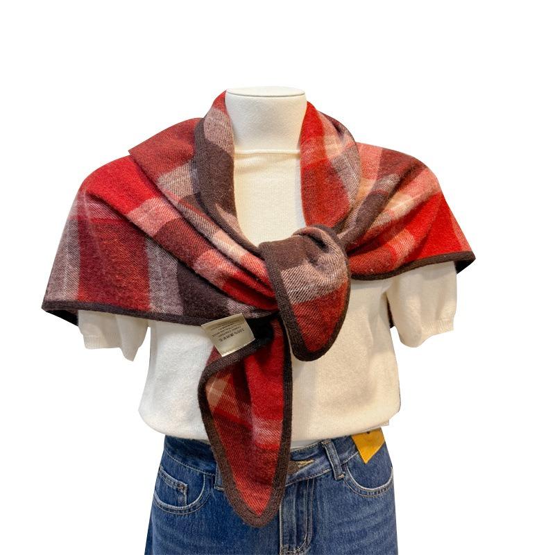 Handmade hemming grid 100 wool scarf women's winter triangle scarf style shawl warm scarf dual-purpose