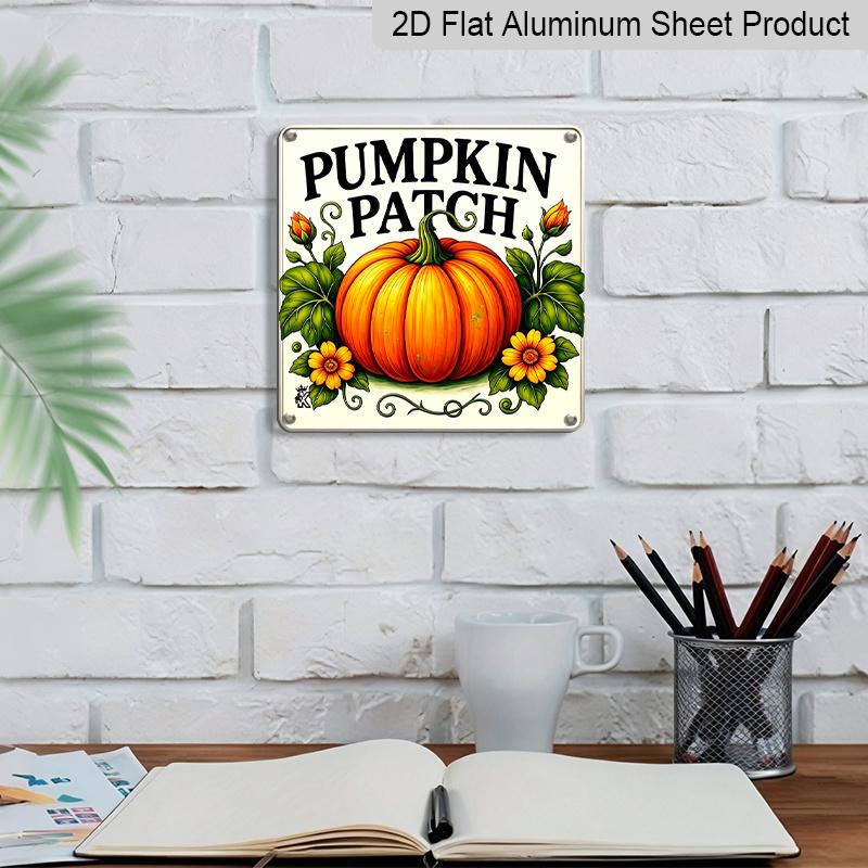 2D Flat, 1pc Vintage Metal Aluminum Sign- Autumn Harvest Pumpkin Decorative Sign with Floral Decoration, Country Style Wall Art, Suitable Kitchen