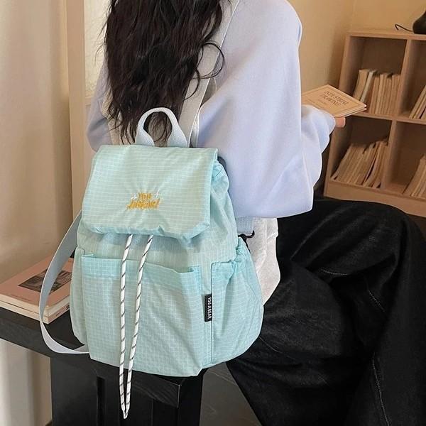Schoolbag Casual Lightweight Versatile Plaid Backpack Women 1011 New Travel Backpack Canvas Bag Student Schoolbag Women