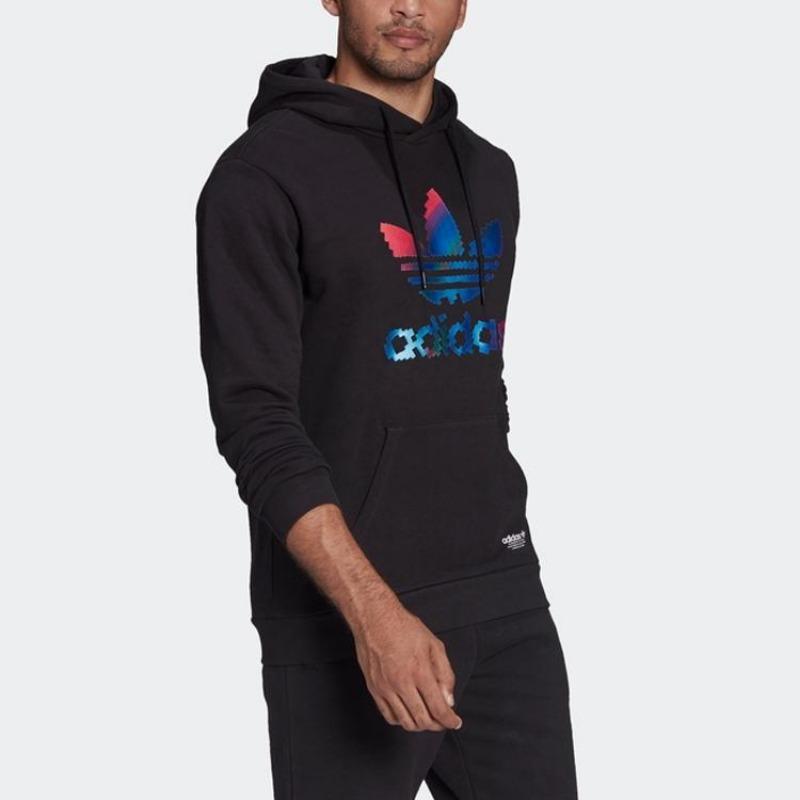 adidas Originals Men's Black Gradient Trefoil Print Hoodie HC7112