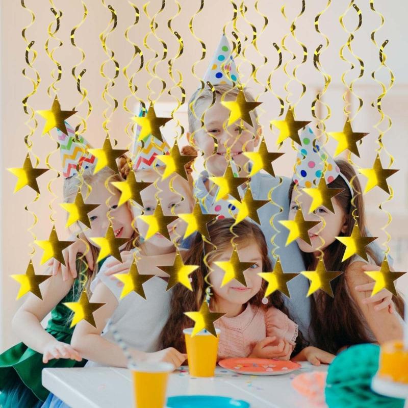 Sparkling Gold Star Party Hanging Pendant Christmas Spirals Ornament for Wedding Birthdays and Holiday Celebration