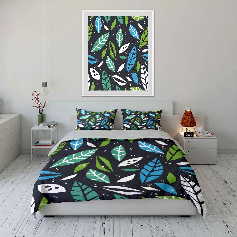 Multiple Sizes Colorful Leaf Pattern Print Bedding Set 1 Duvet Cover 2 Pillowcases For Adult And Children Luxury Gift Full Size