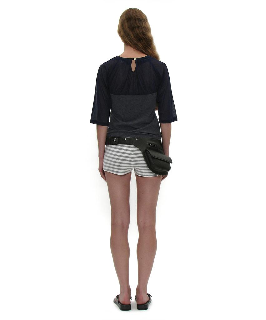 PARTIMENTO WOMEN Shirred Bustier Combination Top_Charcoal Melange