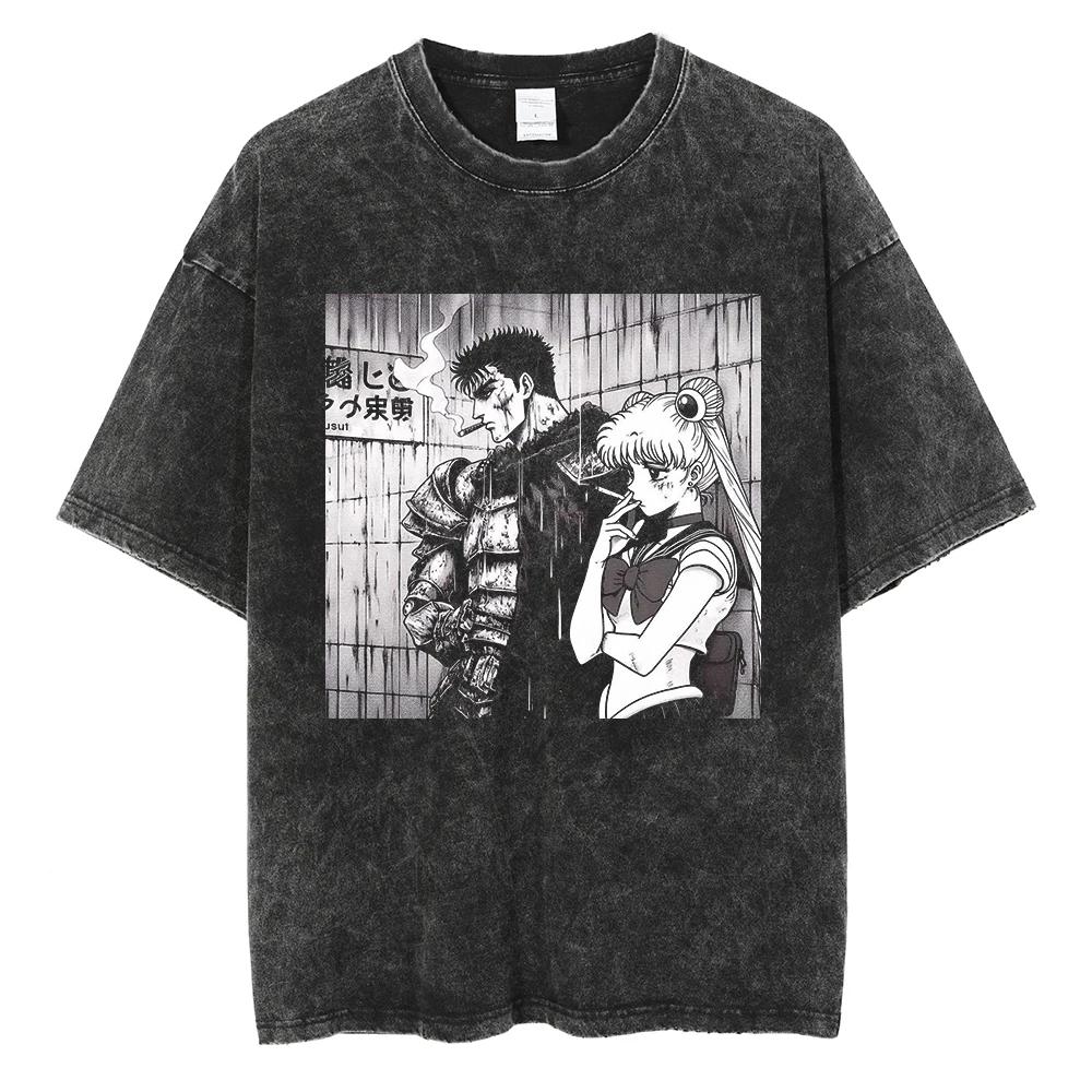  Anime T Shirt Berserk Manga Tshirt Guts For Men Women T-shirt Vintage Washed High Quality Cotton Clothing Summer Casual Short Sleeves Tees