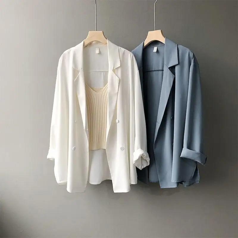 Spring Autumn Fashion Solid Casual Sunscreen Shirts Women Blouse Loose Chiffon Thin Shirt Blazer Oversize