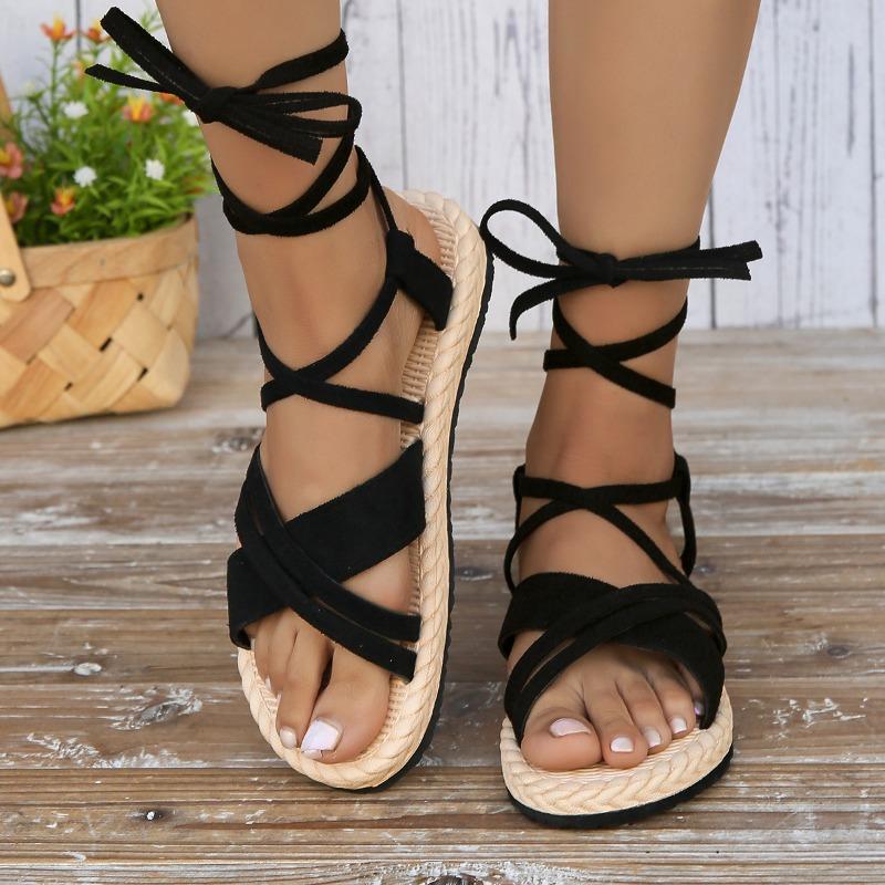 Fashion New Style Popular Women's Fashion Trend Anti-slip Wear-resistant Comfortable Soft Soled Cloth Strap Flat Sandals Zapatos Mujer