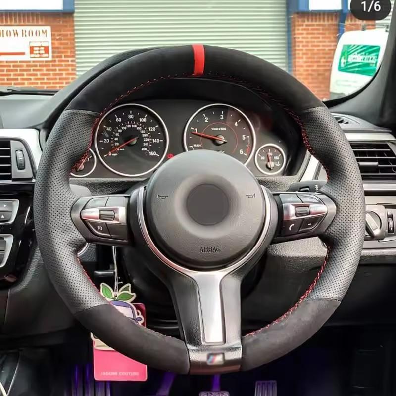 Black Suede Leather Blue Marker Steering Wheel Covers for BMW M2 M3 F80 F82 M4 M5 F12 F13 M6 F85 F87 X5 X6 F33 F30 M Sport