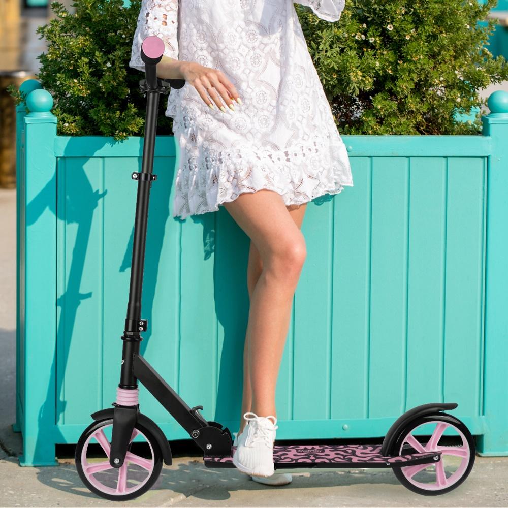 Black Pink Foldable City Scooter With Shock Absorber