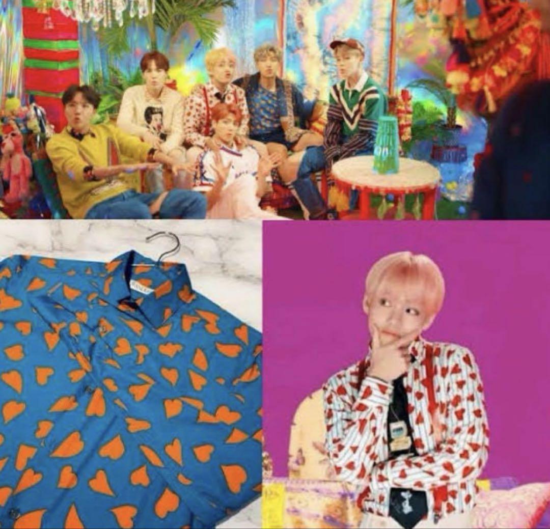 

[Б/У] BTS V носит рубашку J.W.ANDERSON 18SS с принтом сердец по всей поверхности