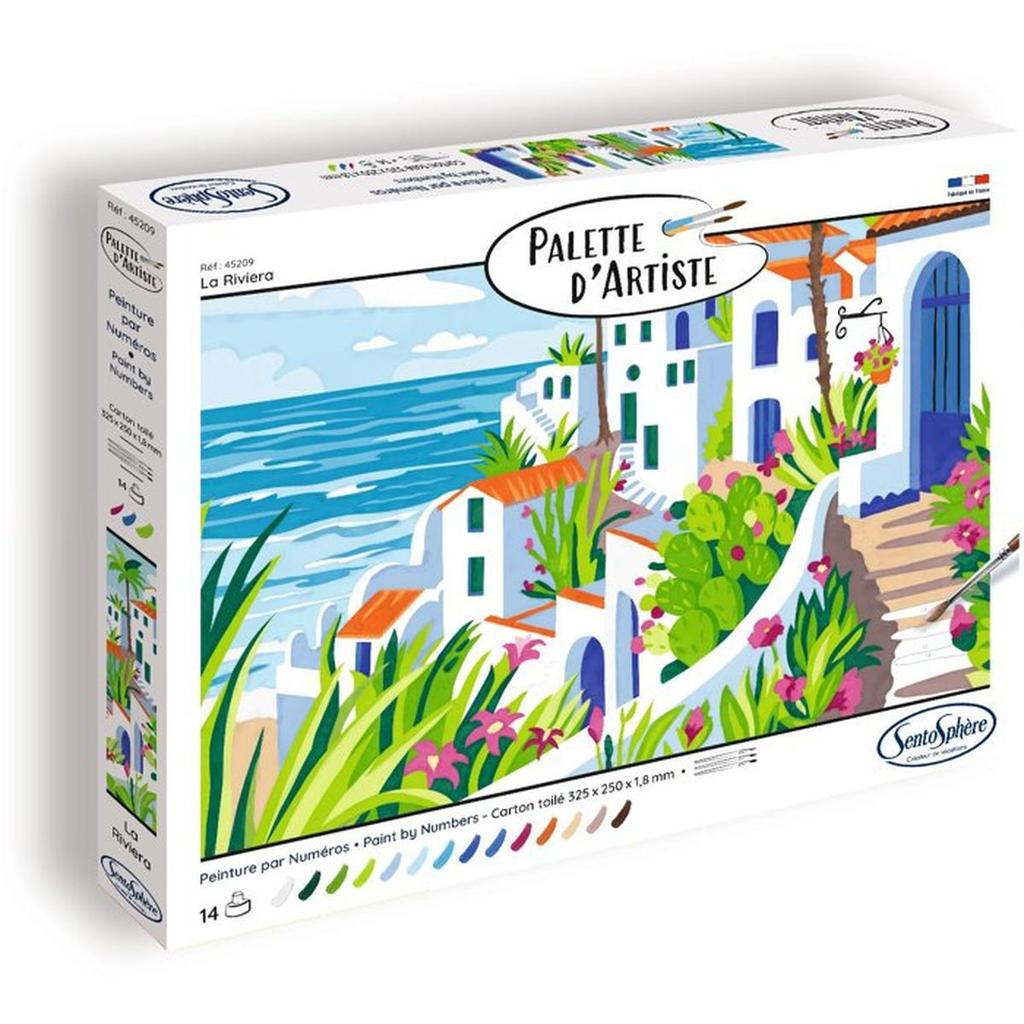 Peinture acrylique - SENTOSPHERE - Palette D'artiste - La Riviera - Peinture a numéro pour adulte - Tableau en carte toilée
