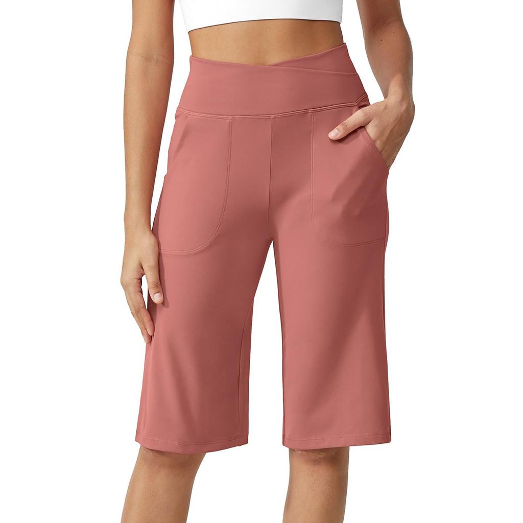 Damesbroek met hoge taille, elastische taille, wijde pijpen, casual pasvorm, lange broek met zakken