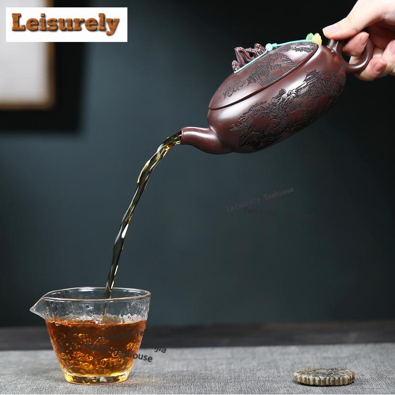 480ml Yixing Purple Clay Teapots Handmade Large Caliber Pot Raw Ore Antique Brass Mud Kettle With Strainer Zisha Tea Set Craft