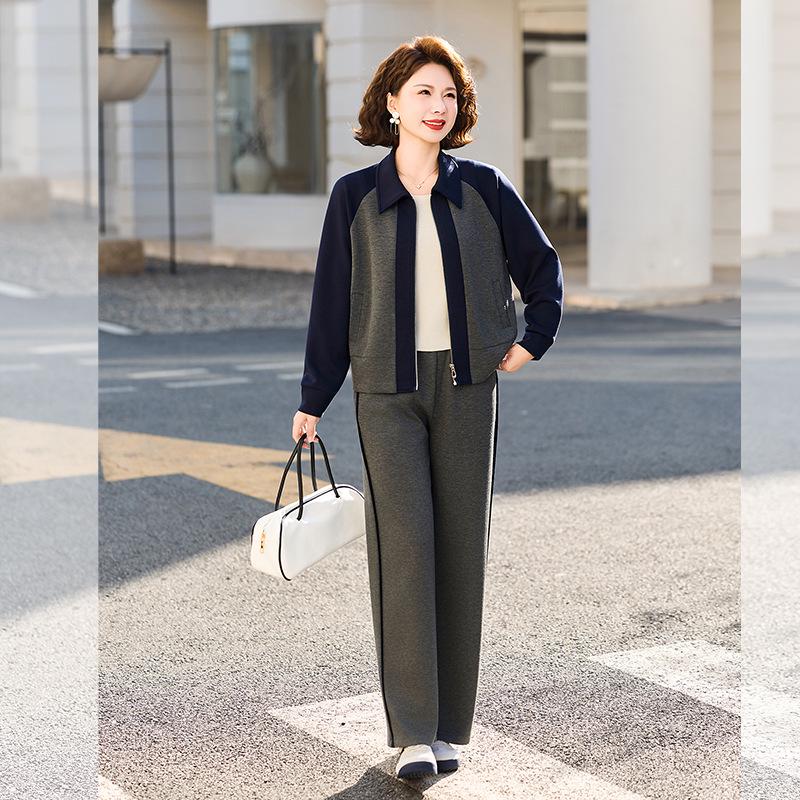 Women's Plus Size Two-Piece Suit for Middle-Aged and Elderly Moms (40-60 Years) - Spring/Autumn