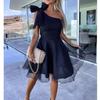 Women Summer Mesh Dresses Single Shoulder Mini Dress Ladies Party Vestidos