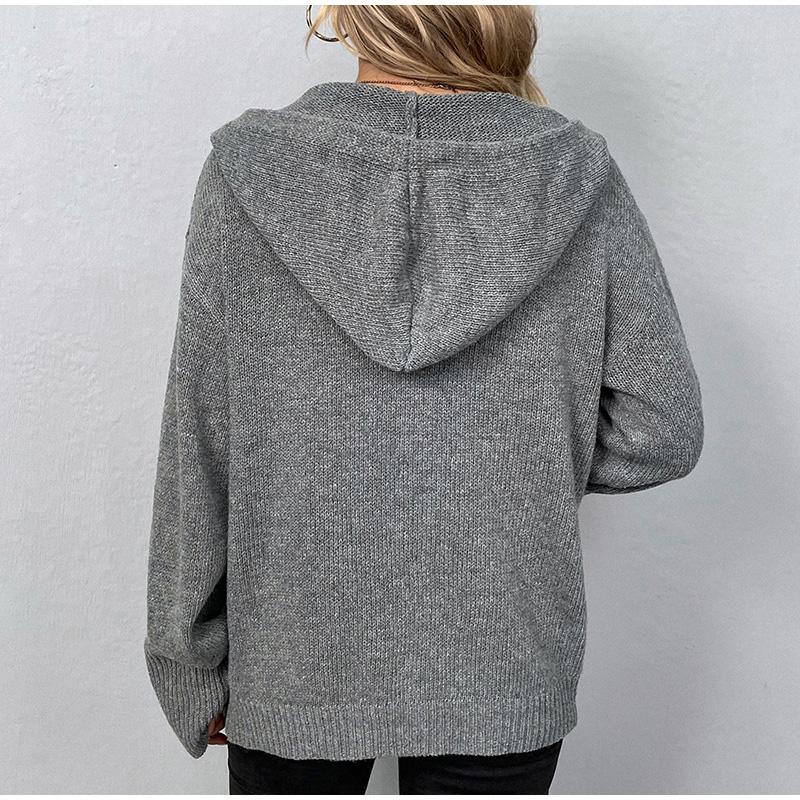 Женский повседневный и модный вязаный кардиган с длинными рукавами и капюшоном — фото 6