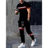 Men's Summer Splicing Letter Printed Pattern Breathable Quick Drying Top Trendy Soft Top Street Round Neck T-shirt Set
