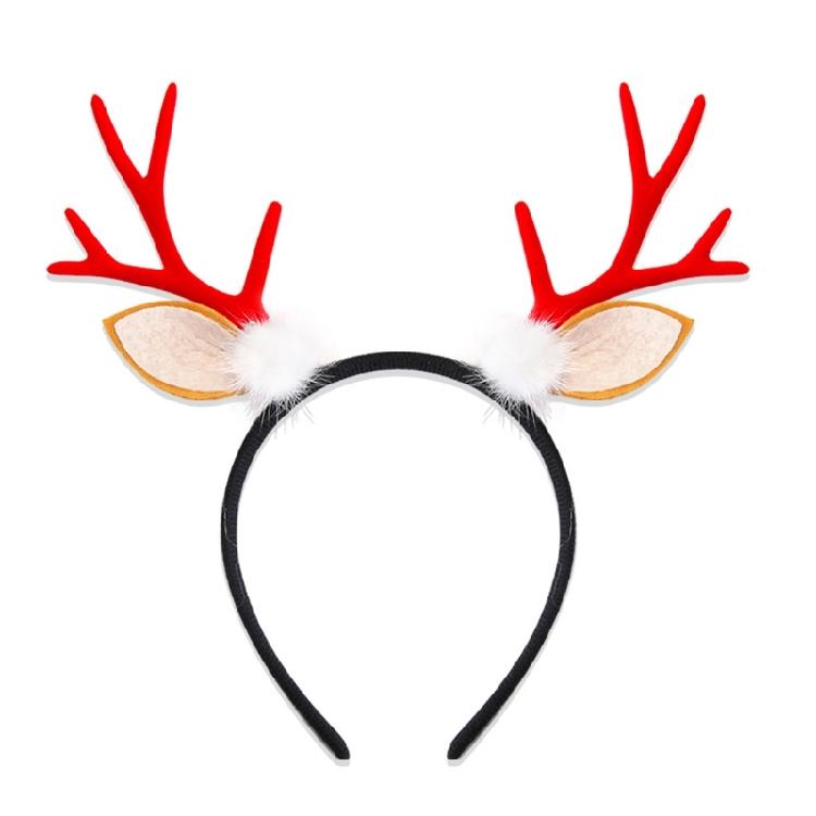 Reindeer Antler Headband Ornament Adjustable Size Christmas Reindeer Headband with Soft Antlers and White Sphere