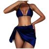 Women Two Piece Bikini Set with Adjustable Tie Straps Triangle Top and High Cut Bottom with Wrap Sarong Beachwear Swimwear Three Piece Set