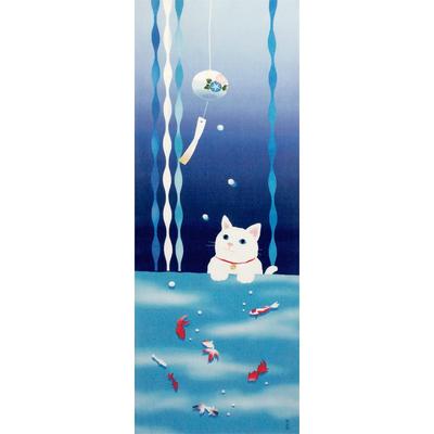 Hamamonyo Ilustrado Verão de Gatos e Peixinhos Dourados Tenugui