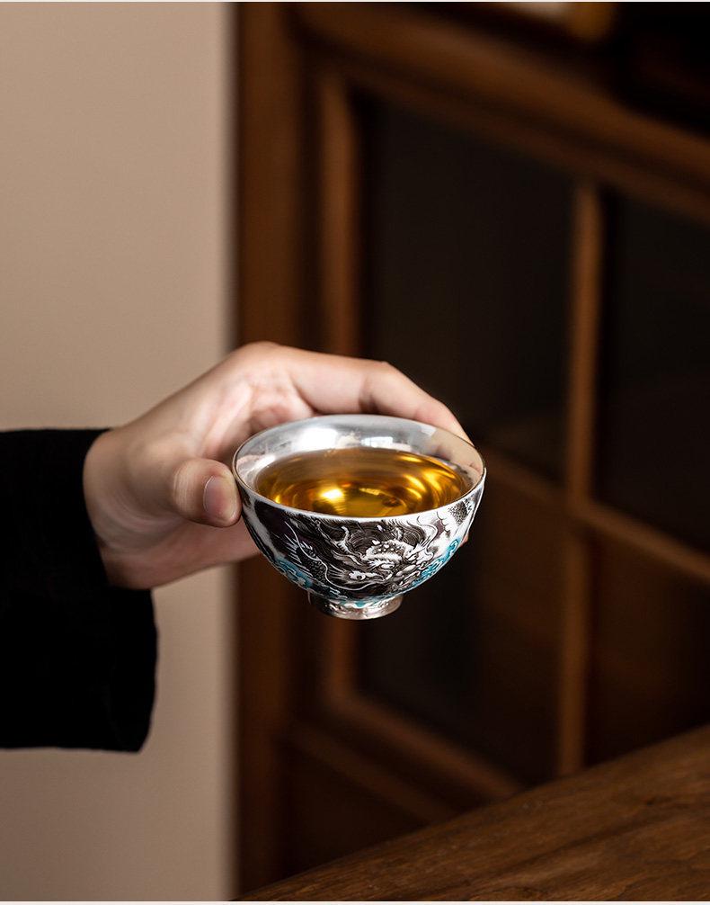 Silver-Plated Dragon Gongfu Tea Cup: Elegant Gift for Elders, Leaders, Parents - Perfect for Birthdays and Housewarmings