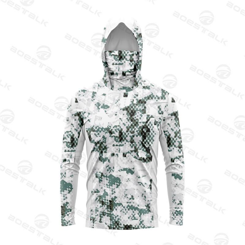 Mens Long Sleeve Fishing Shirt With Face Cover UV Protection Quick Dry Breathable Ice Silk Feel Outdoor Angling Apparel