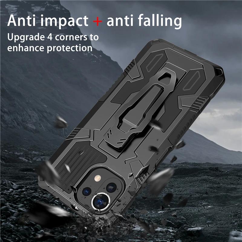 Metal Belt Clip Armor Shockproof Phone Case For Xiaomi Mi 11 Lite 5G NE 10T 11T Pro TPU Frame Plastic Kickstand Back Cover