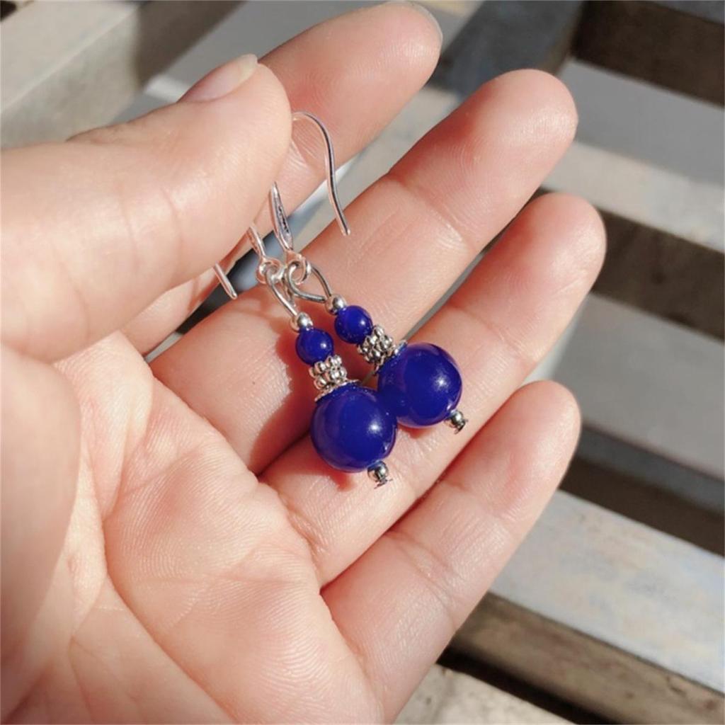 8-12mm Blue Lapis Lazuli Round Bead Pendant Earrings