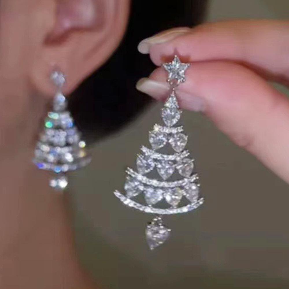 

Cao Shi Zircon Christmas Tree Earrings for Women - Versatile Country Style