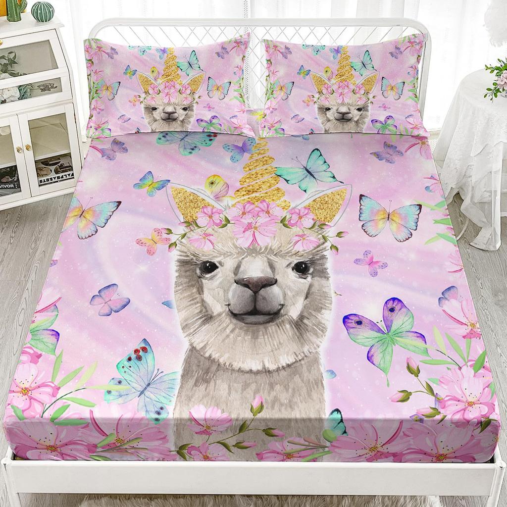 Cute Flower Deer Pattern Mattress Three-Piece Digital Printing Home Bedding Set