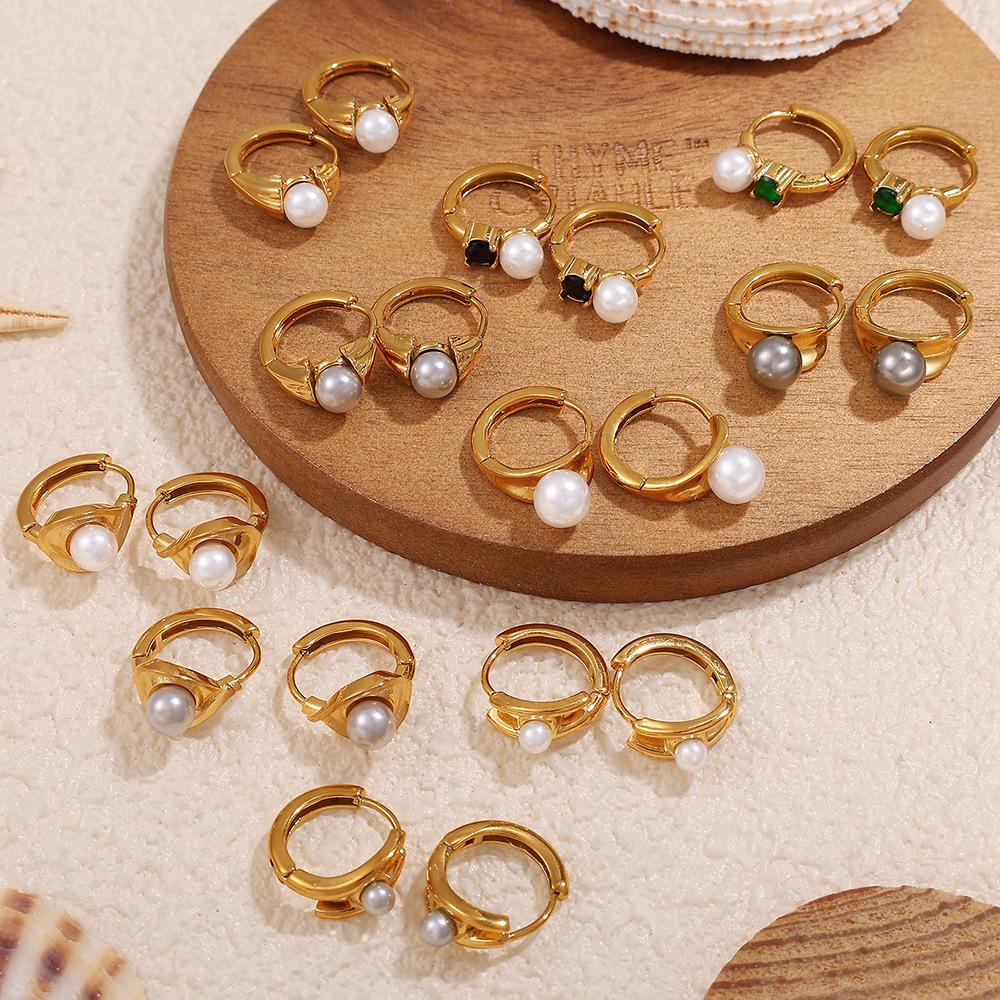 Personalized Imitation Pearl Premium Earrings Niche Design Stainless Steel Gold Rhinestone Versatile Earrings
