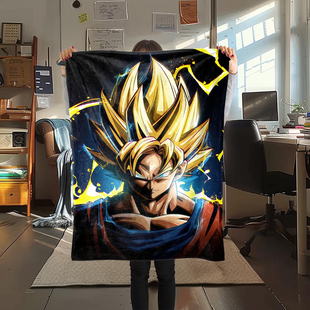 1PC Son Goku  Print Flannel Blanket, High quality All Seasons, Home Decor, Warmth and Comfort, Perfect for Christmas Gifts