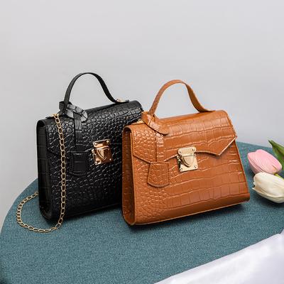 Chic Crocodile-Embossed Mini Handbag for Women Solid Color, Twist Lock Closure Handbags Women Designer Tote Bag for Women Purse