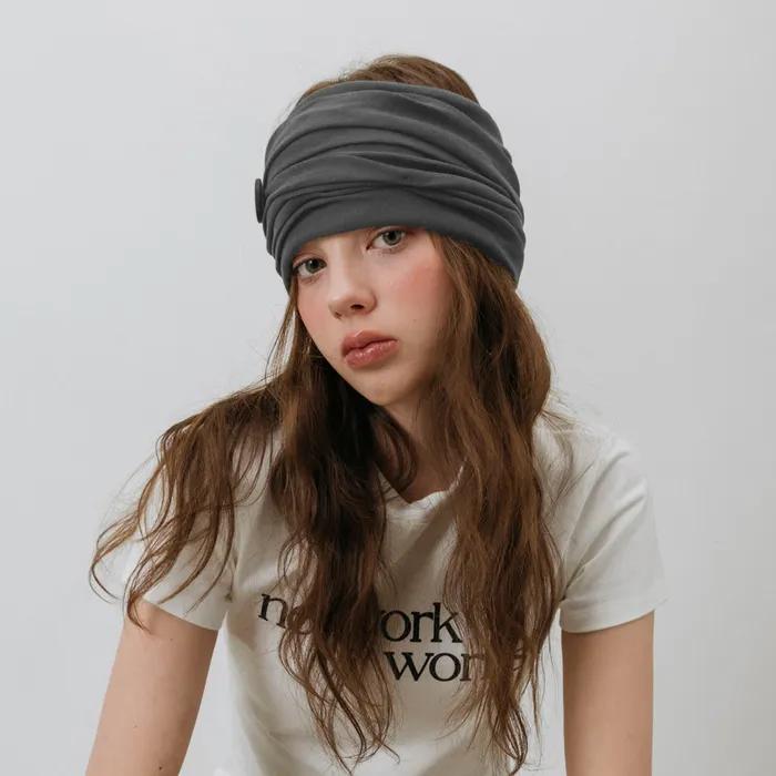 SUMMER WRINKLE BUTTON HAIR BAND BANDANA_charcoal