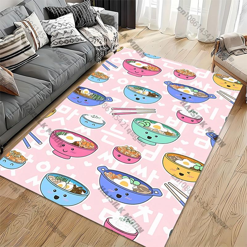 Cute Food Bowls Pattern Carpet Yoga Living Room Room Decor Children's Crawling Mat Doormat Area Rug Games Mat