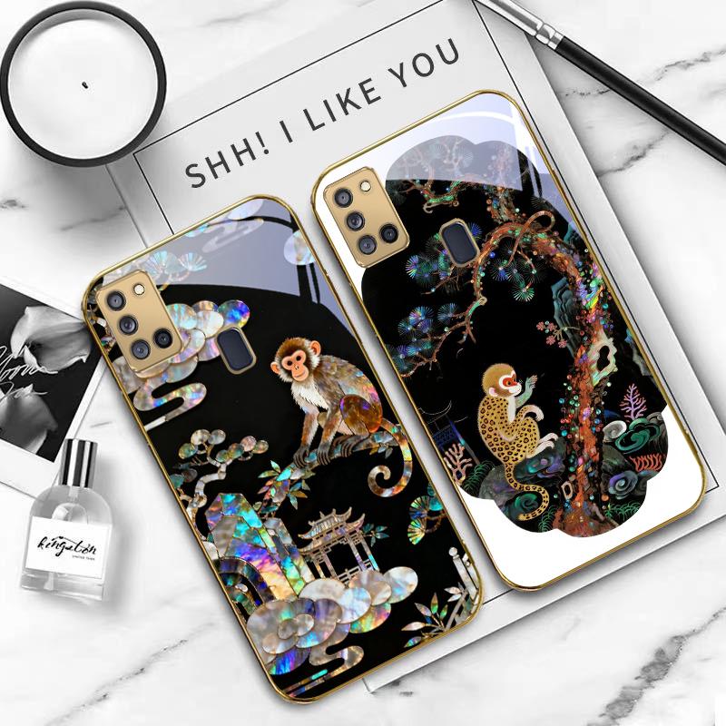 Fantasy Rainbow Pine For Samsung A 31 32 A33 A34 35 14 A15 13 A16 25 26 50 52 53 54 55 56 70 71 72 73 Golden Glass Phone Case