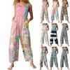 Women's Fashion Casual Loose Back Straps Wide Leg Vintage Printed Jumpsuit